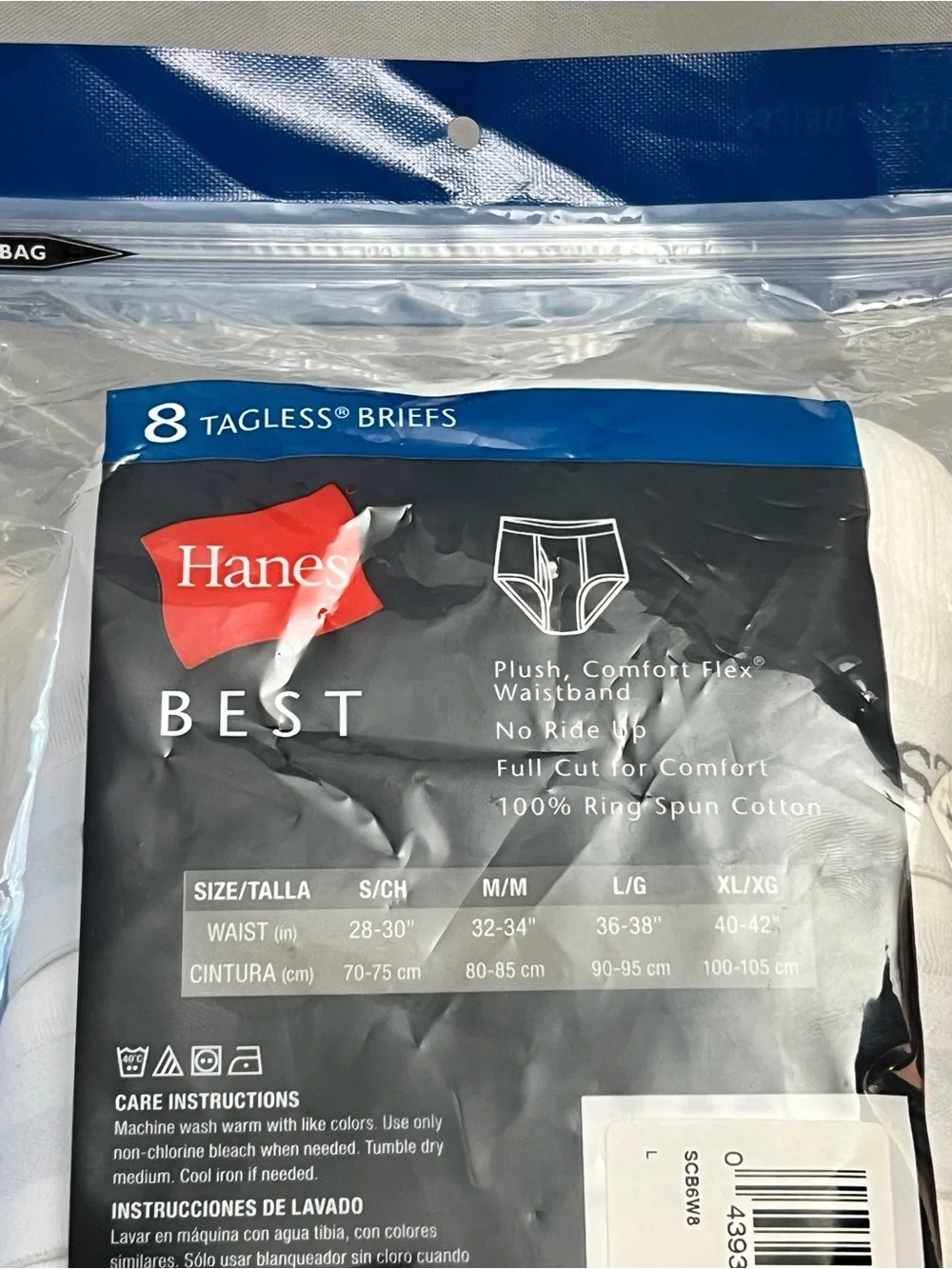 Hanes Best Men’s Tagless White Briefs 8 Pack Size Large 36-38 Comfort Flex NIP